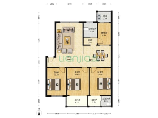 文化路79号院 3室1厅2卫 113平方