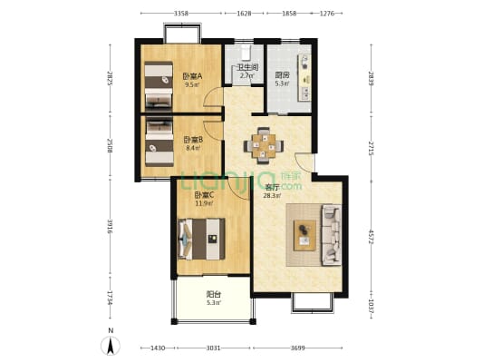 桔洲新苑 3室1厅1卫 86平方