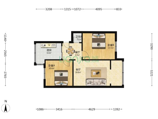 正新街20号 2室2厅1卫 69平方