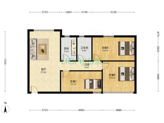 蝴蝶城 3室1厅1卫 104平方