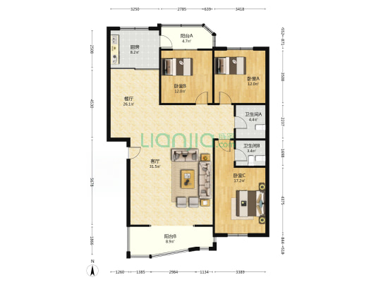 燕赵花园大平层精装自住三居双卫诚意出售-户型图