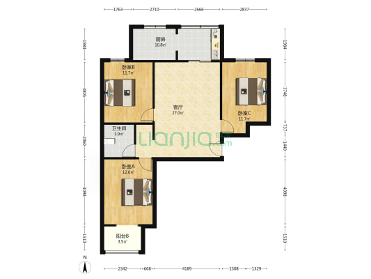 开发区惠友荷园精装南北通透三居-户型图
