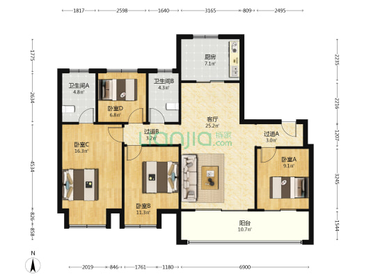 万科朗拾玉湖 4室1厅2卫 149平方