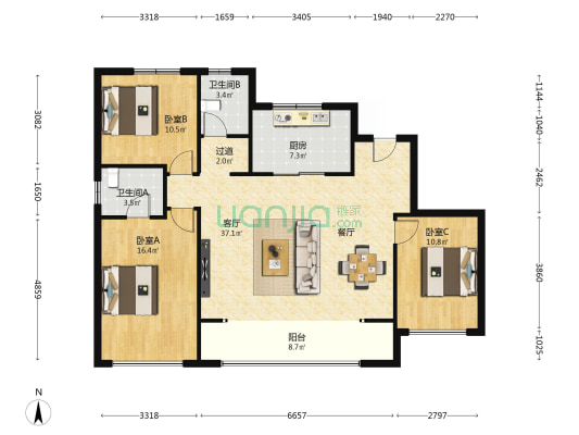 朗诗百贤庭 3室1厅2卫 138平方