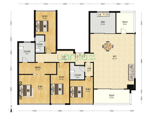 中海甲叁號院 4室1厅3卫 218平方