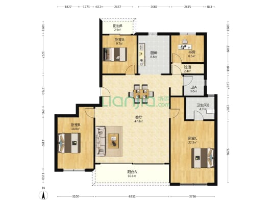 长沙润府D区 4室1厅2卫 171平方