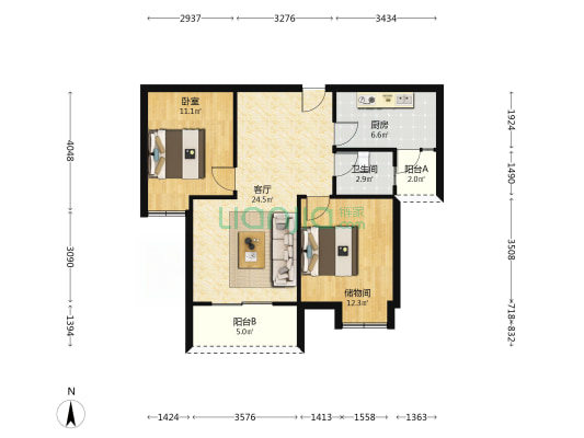 香都锦苑 1室1厅1卫 82平方