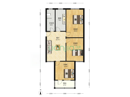 范庄工商局家属楼 3室1厅1卫 91平方