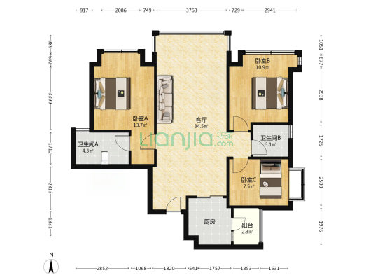 同森锦逸名邸 3室1厅2卫 108平方