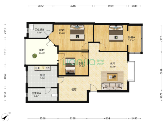 金沙路46号 3室1厅2卫 115平方