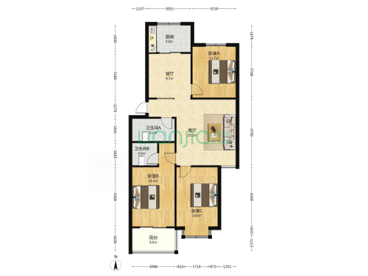 远实凤凰城 3室2厅2卫 116平方