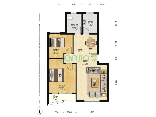 小北曲 2室1厅1卫 85平方