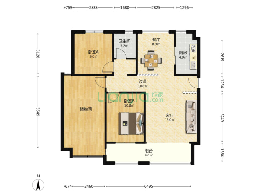 蓝江小区A区 2室2厅1卫 120平方