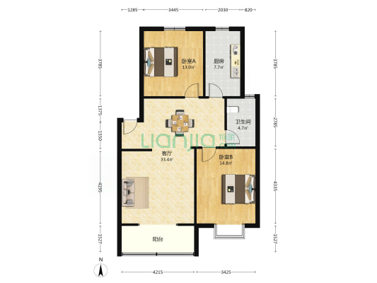 黎江紫园 2室1厅1卫 93平方
