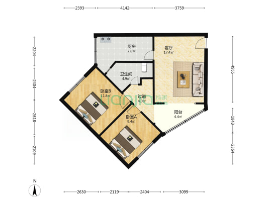 董家湾北街13号 2室1厅1卫 81平方