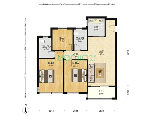 中粮·悦揽天地 3室1厅2卫 113平方