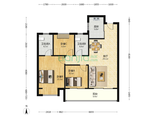 金领蠡洲台 3室1厅2卫 116平方