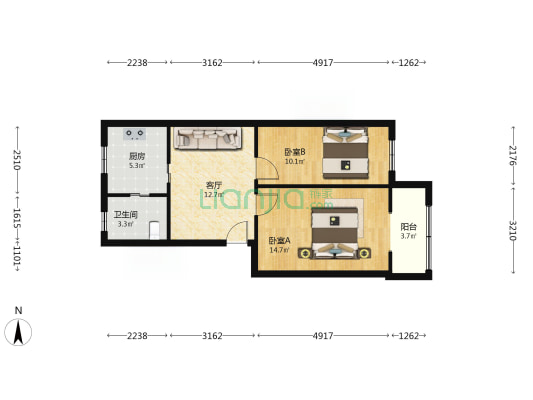 金园小区 2室1厅1卫 63平方