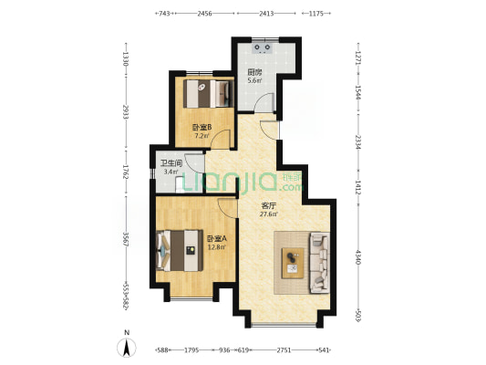 锦绣当红上锦兰园 2室1厅1卫 80平方
