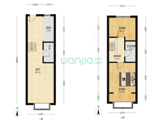 空中花园社区 冠云中路精装两居，实际100平loft户型-户型图