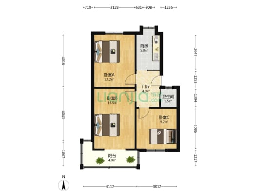 南虹雅园 3室0厅1卫 63平方