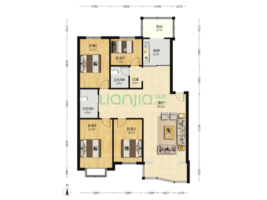 百福园 4室1厅2卫 139平方