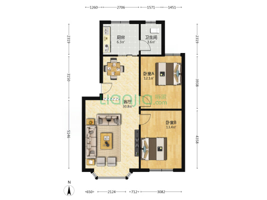 泰康欣苑 2室1厅1卫 85平方