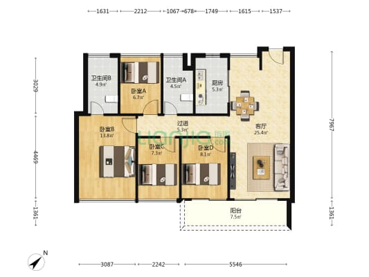 四海臻邸 4室1厅2卫 117平方