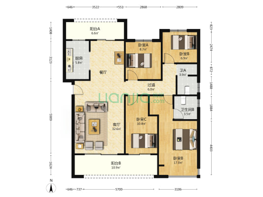 高新城开·松云缦 4室1厅2卫 142平方