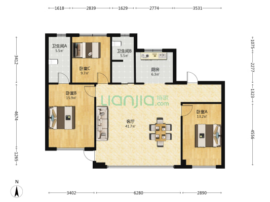 绿城海棠三章·月映海棠 3室1厅2卫 129平方