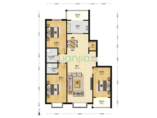 北合街社区（商务厅宿舍） 3室1厅2卫 156平方