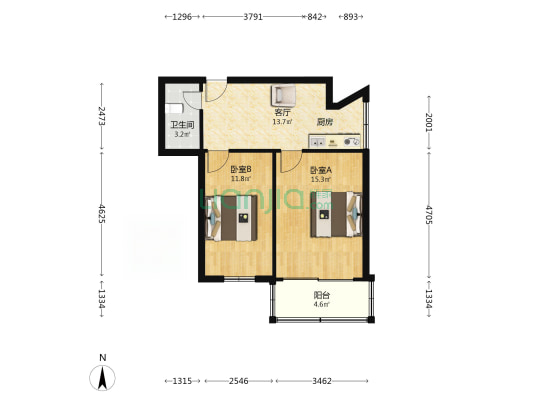 任港路22号 2室1厅1卫 60平方