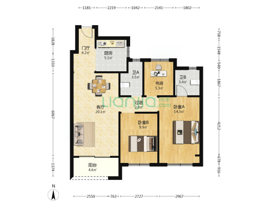 东翎府 3室1厅2卫 98平方