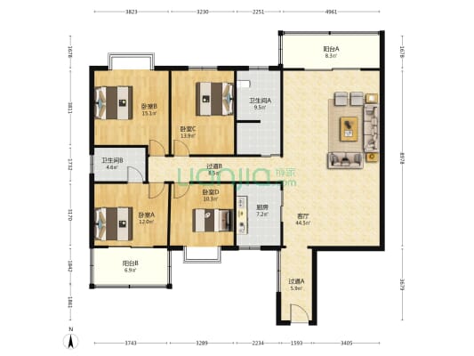 望麓大厦 4室1厅2卫 170平方