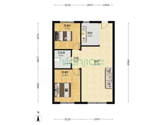 锦秀·新华居 2室1厅1卫 91平方