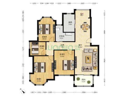 莱卡小镇 4室1厅1卫 125平方