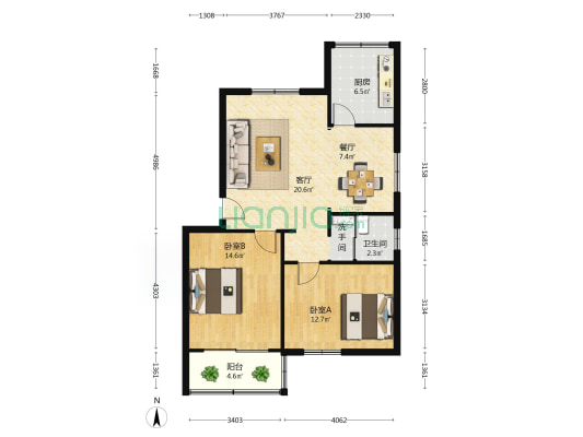 长椿南路46号院 2室2厅2卫 84平方