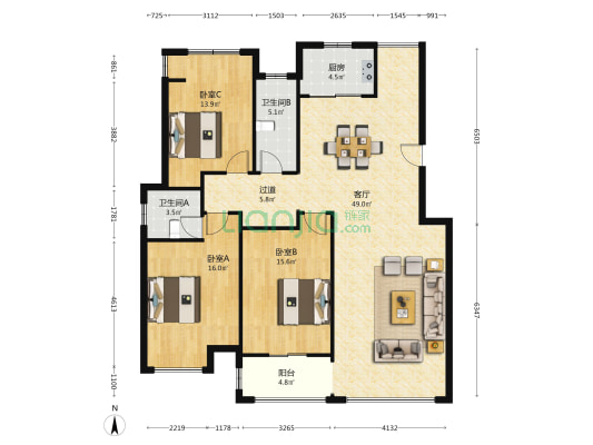 金悦大厦 3室1厅2卫 160平方