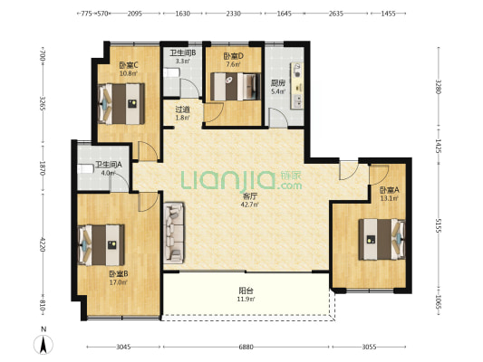 招商未来公园 4室1厅2卫 143平方