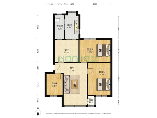 中铁五局宿舍楼 3室2厅1卫 82平方