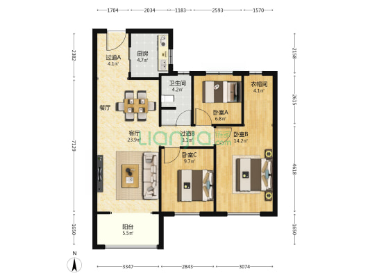 龙湖星河学樘府 3室1厅1卫 109平方