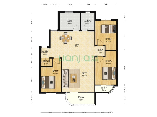 隆岗村人材楼 3室1厅1卫 110平方