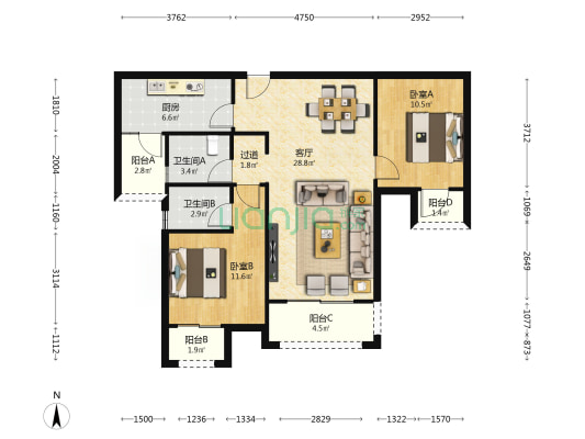 成金金语湾 2室1厅2卫 99平方