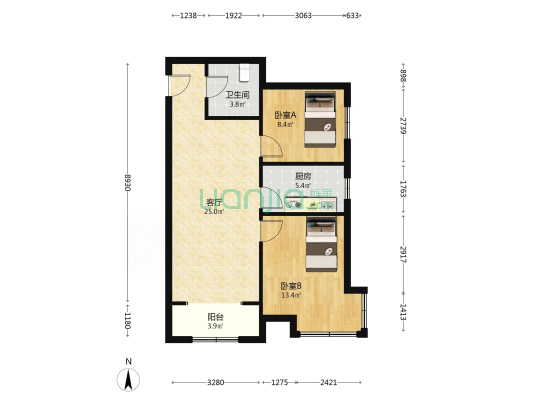牛津南向两居人车分流，业主急售.居住舒适安全，-户型图