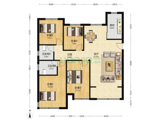 中洋悦澜府 4室1厅2卫 145平方