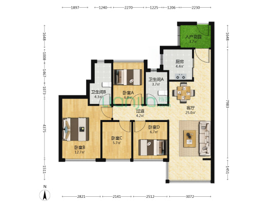 招商电建南国·雍云邸 4室1厅2卫 86平方