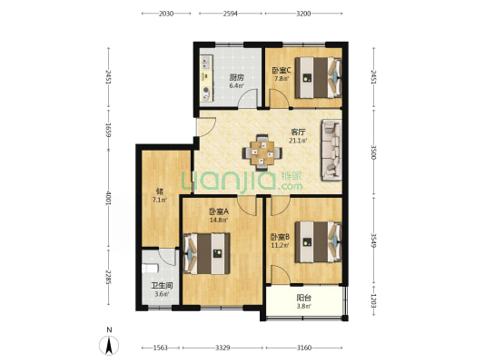 财贸大厦 3室1厅1卫 87平方