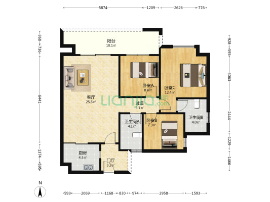 朗诗乐府 3室1厅2卫 110平方