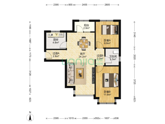 孔雀城大卫城五期 2室1厅1卫 86平方