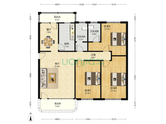金牛小区 3室2厅2卫 128平方